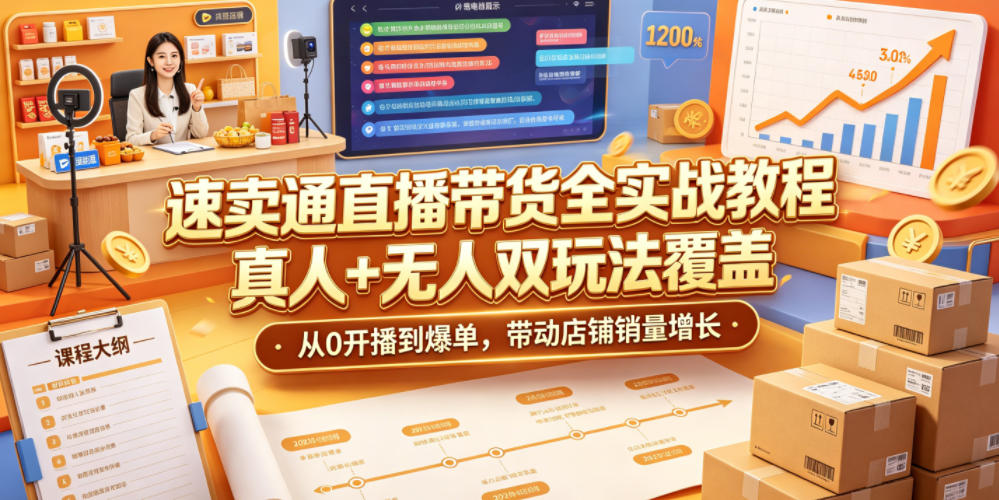 速卖通直播带货全实战教程，真人+无人双玩法覆盖，从0开播到爆单，带动店铺销量增长-hl998