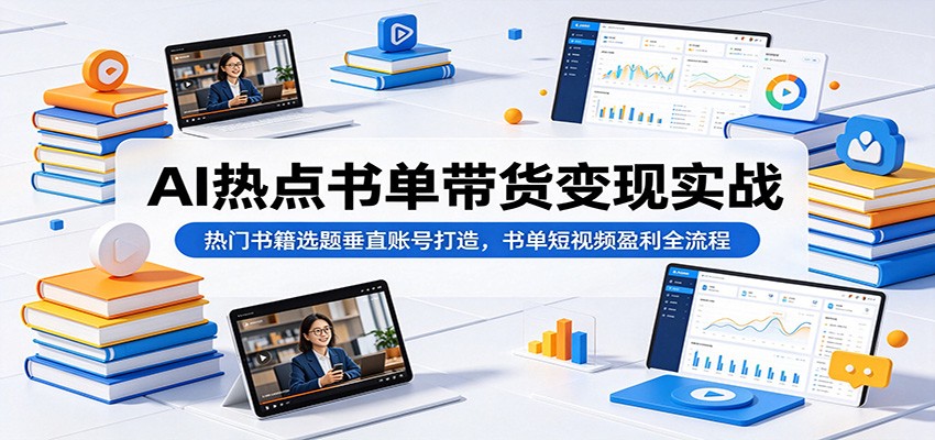AI热点书单带货变现实战：热门书籍选题垂直账号打造，书单短视频盈利全流程-hl998