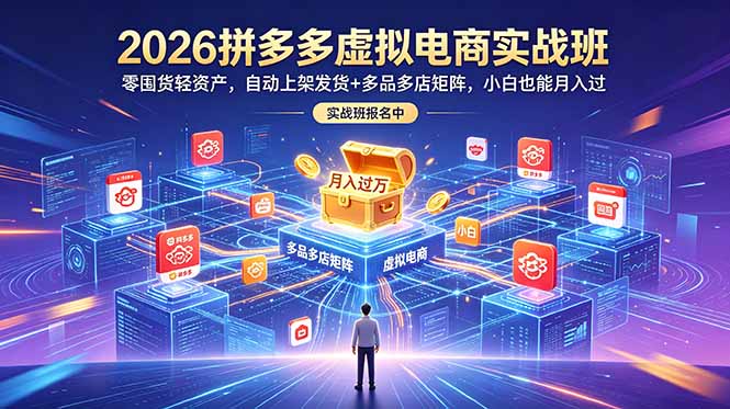 2026拼多多虚拟电商实战班：零囤货轻资产，自动上架发货+多品多店矩阵，小白也能月入过万-hl998
