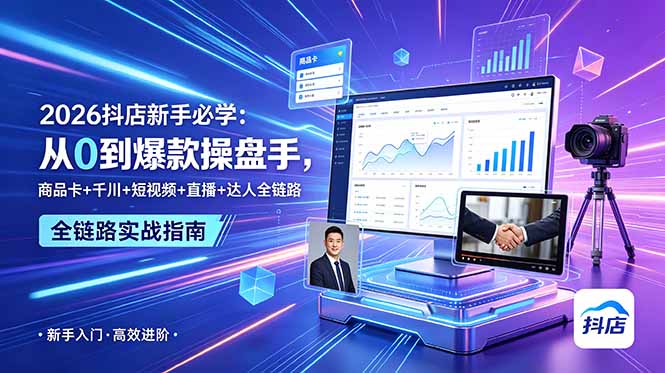 2026抖店新手必学：从0到爆款操盘手，商品卡+千川+短视频+直播+达人全链路-hl998
