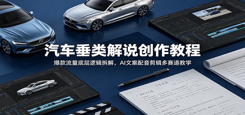 汽车垂类解说创作教程：爆款流量底层逻辑拆解，AI文案配音剪辑多赛道教学-hl998