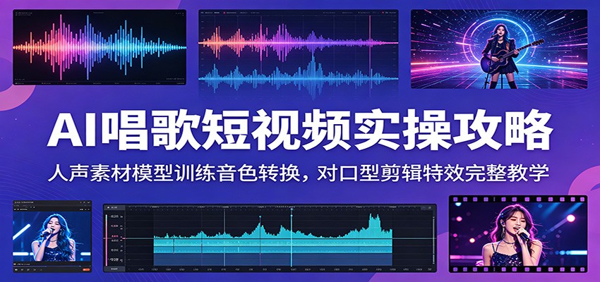 AI唱歌短视频实操攻略：人声素材模型训练音色转换，对口型剪辑特效完整教学-hl998