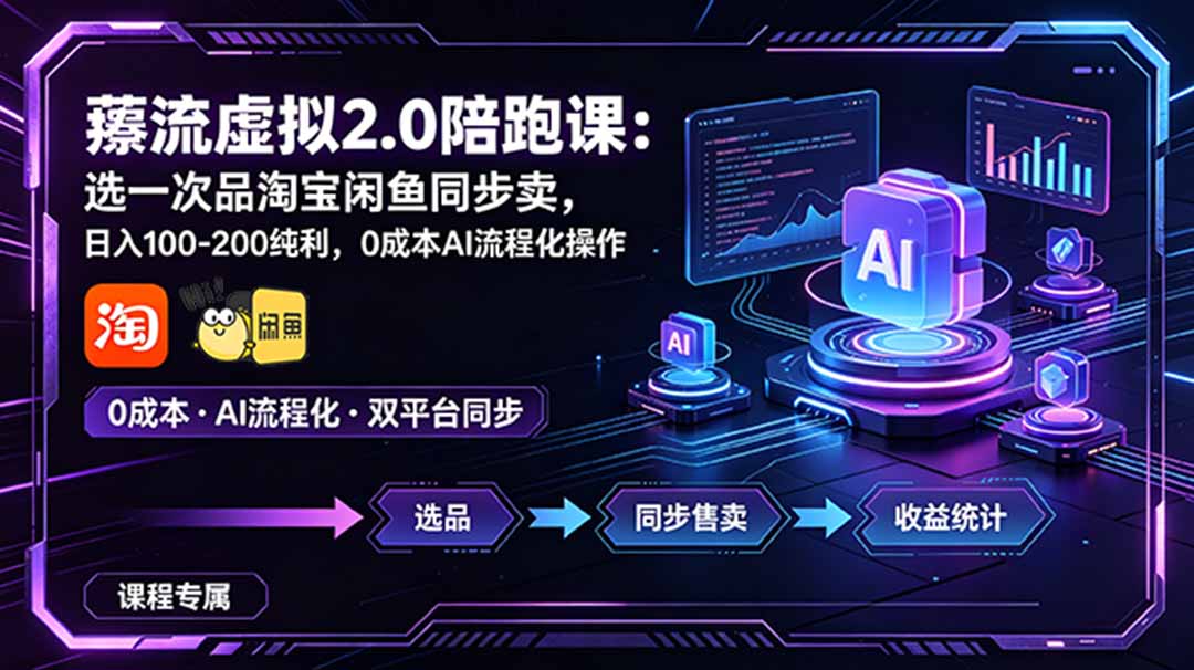 薅流虚拟2.0陪跑课：选一次品淘宝闲鱼同步卖，日入100-200纯利，0成本AI流程化操作-hl998