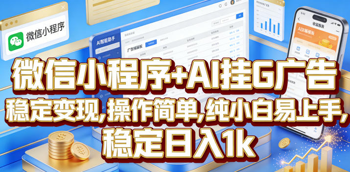 微信小程序+AI挂G广告，稳定变现，操作简单，纯小白易上手，稳定日入1k【揭秘】-hl998