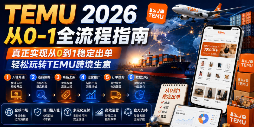 TEMU 2026从0-1全流程指南，真正实现从0到1稳定出单，轻松玩转TEMU跨境生意-hl998