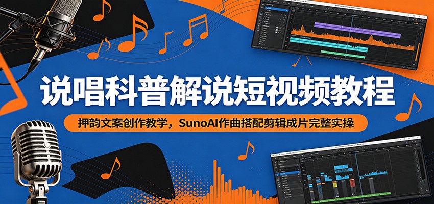 说唱科普解说短视频教程：押韵文案创作教学，SunoAI作曲搭配剪辑成片完整实操-hl998