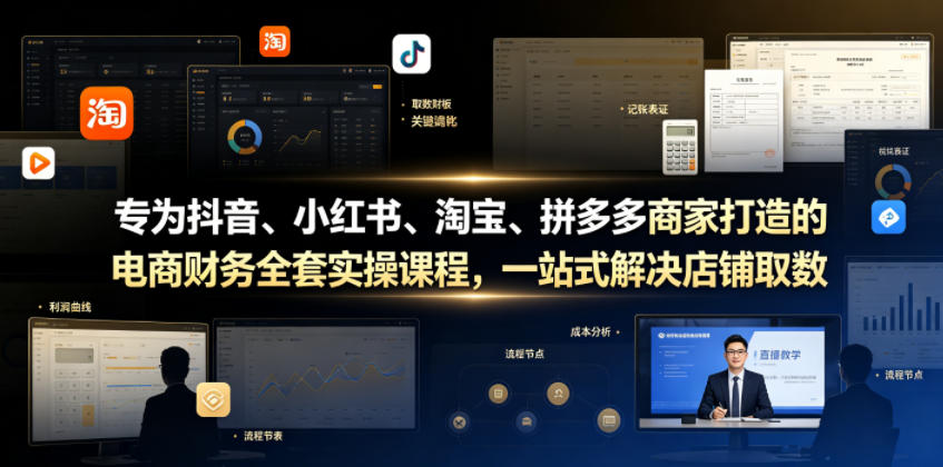 专为抖音、小红书、淘宝、拼多多商家打造的电商财务全套实操课程，一站式解决店铺取数、记账、报税全流程难题-hl998