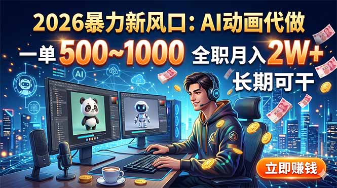 2026暴力新风口：AI动画代做，一单500~1000，全职月入2W+，长期可干-hl998