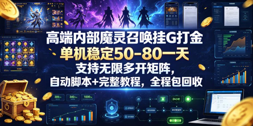 高端内部魔灵召唤挂G打金，单机稳定50-80一天，支持无限多开矩阵，自动脚本+完整教程，全程包回收【揭秘】-hl998