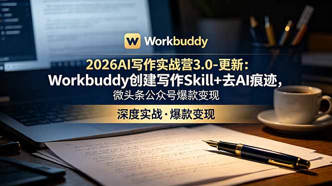 2026AI写作实战营3.0-更新：Workbuddy创建写作Skill+去AI痕迹，微头条公众号爆款变现-hl998