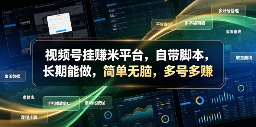 视频号挂賺米平台，自带脚本，长期能做，简单无脑，多号多賺【揭秘】-hl998