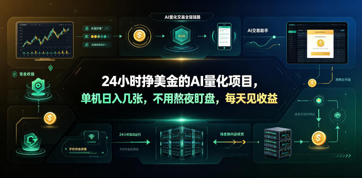 24小时挣美金的AI量化项目，单机日入几十美刀，不用熬夜盯盘，每天见收益【揭秘】-hl998