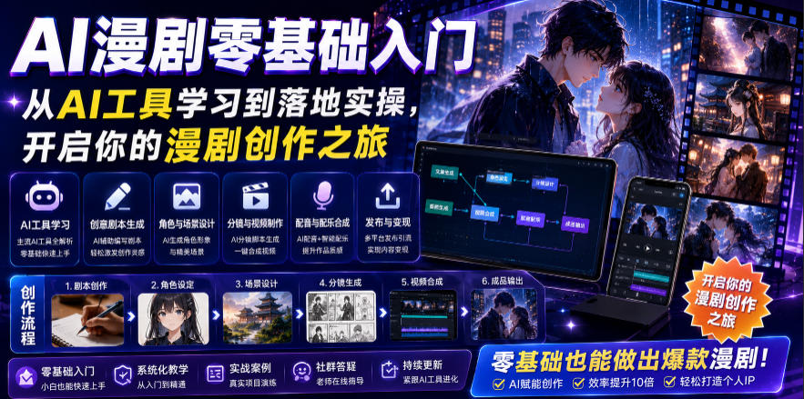AI漫剧零基础入门，从AI工具学习到落地实操，开启你的漫剧创作之旅-hl998