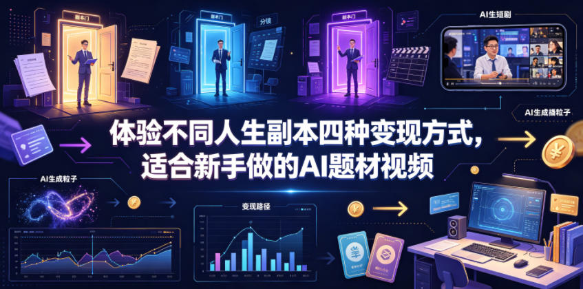 体验不同人生副本四种变现方式，适合新手做的AI题材视频-hl998