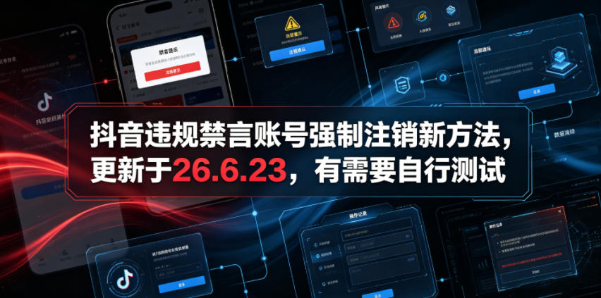 抖音违规禁言账号强制注销新方法，更新于26.6.23，有需要自行测试-hl998