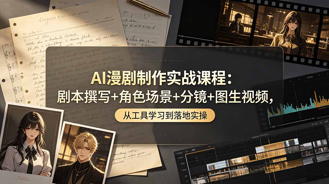 AI漫剧制作实战课程：剧本撰写+角色场景+分镜+图生视频，从工具学习到落地实操-hl998