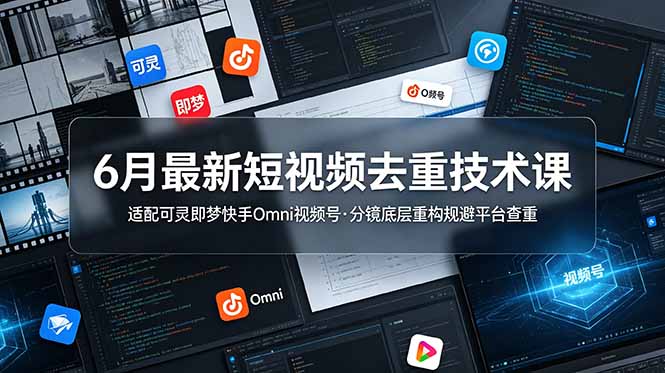 6月最新短视频去重技术课，适配可灵即梦快手Omni视频号，分镜底层重构规避平台查重-hl998