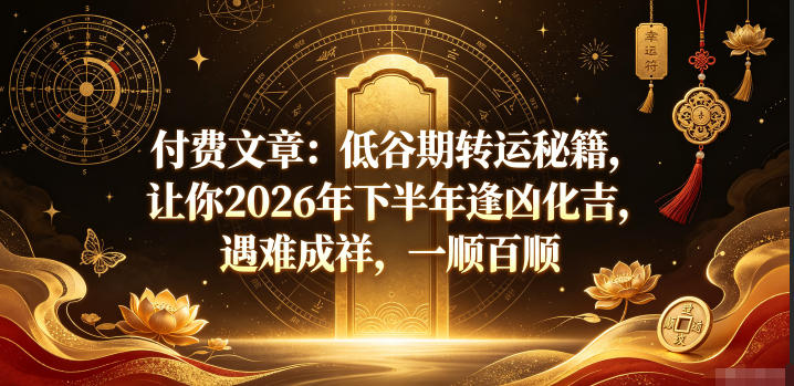 付费文章：低谷期转运秘籍，让你2026年下半年逢凶化吉，遇难成祥，一顺百顺-hl998