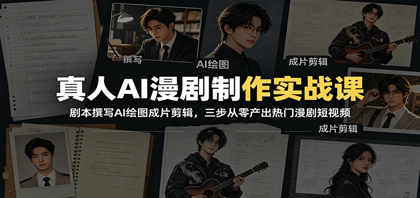 真人AI漫剧制作实战课：剧本撰写AI绘图成片剪辑，三步从零产出热门漫剧短视频-hl998