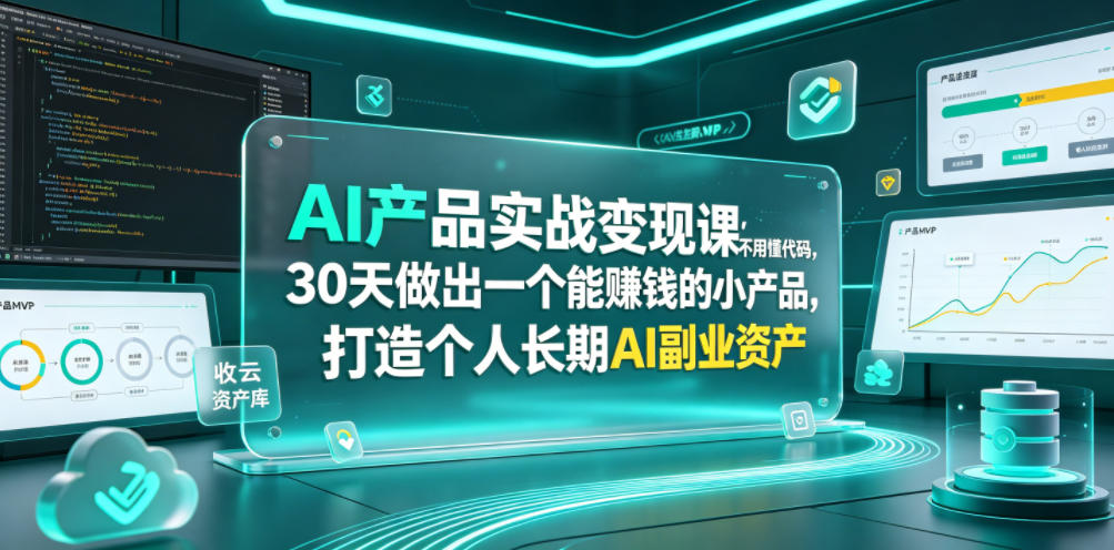 AI产品实战变现课，不用懂代码，30天做出一个能賺钱的小产品，打造个人长期AI副业资产-hl998