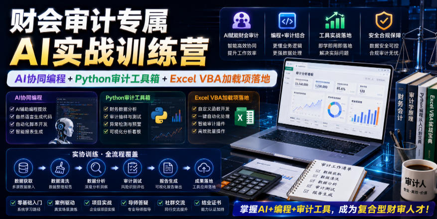 财会审计专属AI实战训练营｜AI协同编程+Python审计工具箱+Excel VBA加载项落地-hl998
