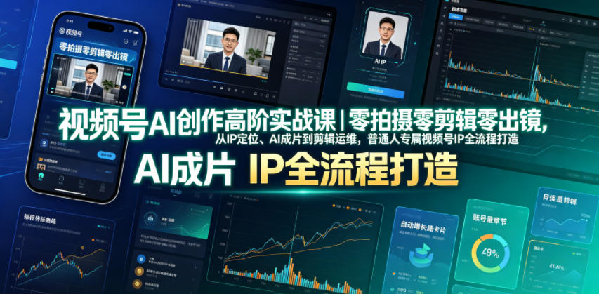 视频号AI创作高阶实战课｜零拍摄零剪辑零出镜，从IP定位、AI成片到剪辑运维，普通人专属视频号IP全流程打造-hl998