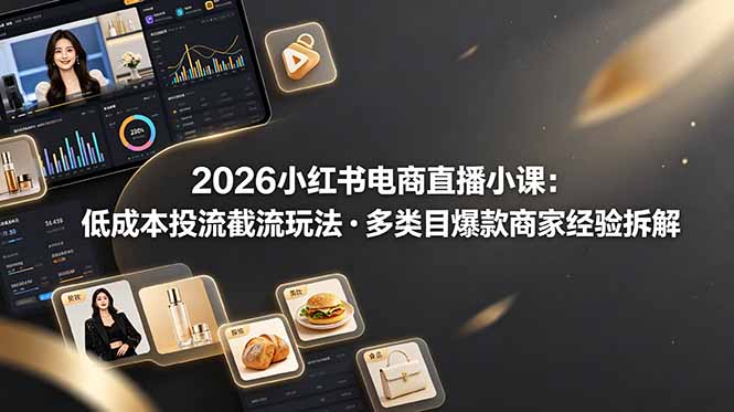 2026小红书电商直播小课，低成本投流截流玩法，多类目爆款商家经验完整拆解教学-hl998