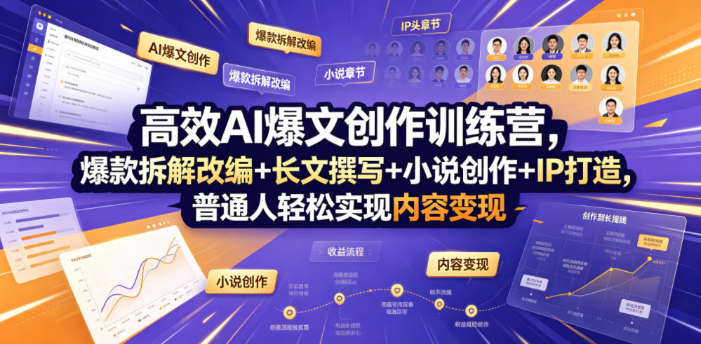 高效AI爆文创作训练营，爆款拆解改编+长文撰写+小说创作+IP打造，普通人轻松实现内容变现-hl998