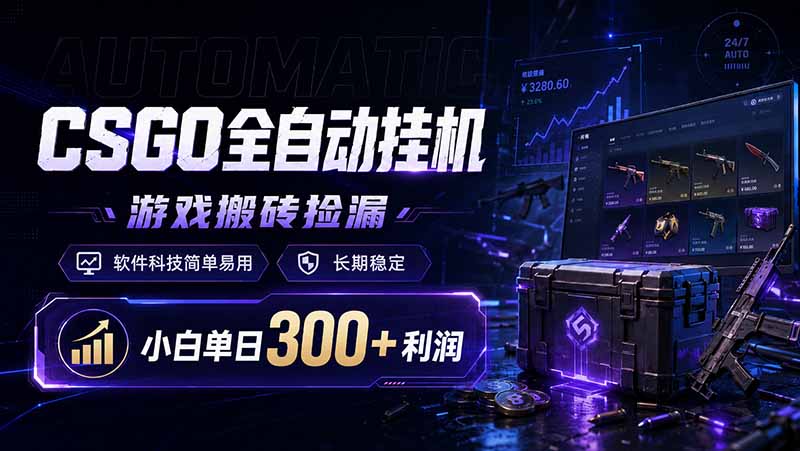 CSGO全自动挂机，游戏搬砖捡漏，软件科技简单易用，长期稳定，小白单日300+利润-hl998