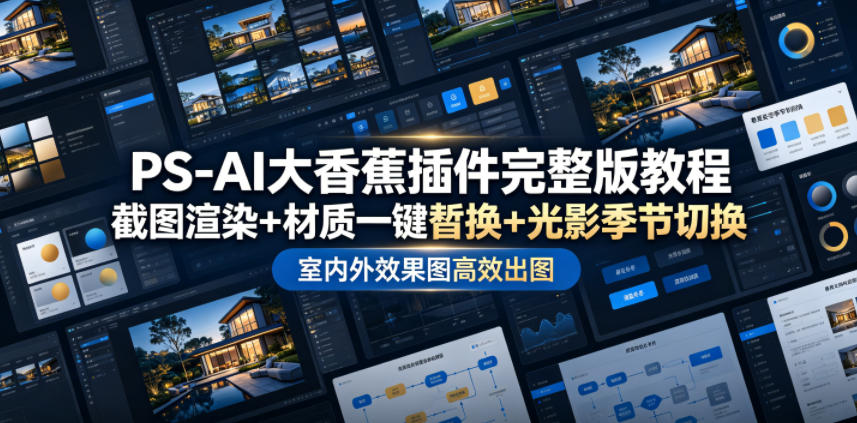 PS-AI大香蕉插件完整版教程，截图渲染+材质一键替换+光影季节切换，室内外效果图高效出图高阶课程-hl998