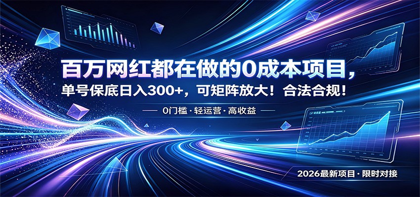 百万网红都在做的0成本项目，单号保底日入300+，可矩阵放大！合法合规！-hl998
