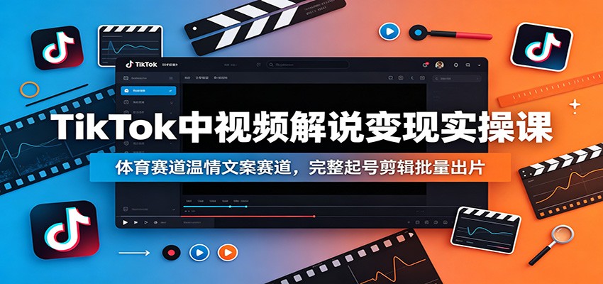 TikTok中视频解说变现实操课：体育赛道温情文案赛道，完整起号剪辑批量出片-hl998