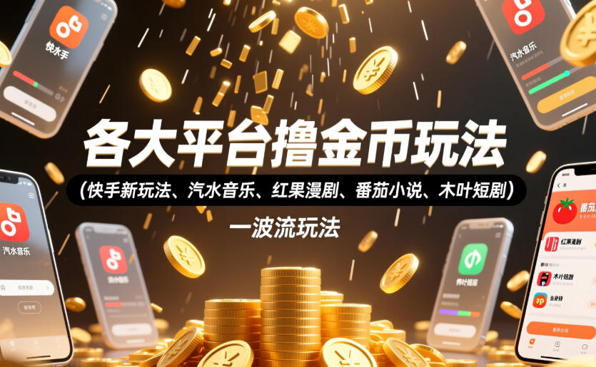 各大平台撸金币玩法(快手新玩法、汽水音乐、红果漫剧、番茄小说、木叶短剧)，一波流玩法(收费398元的教程)-hl998