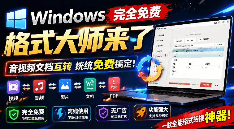 Windows完全免费格式大师来了，音视频文档互转统统免费搞定！免费无广，离线使用格式大师-hl998