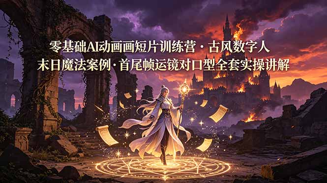 零基础AI动画短片训练营，古风数字人末日魔法案例，首尾帧运镜对口型全套实操讲解-hl998
