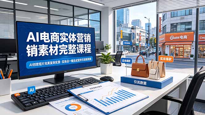 AI电商实体营销素材完整课程，AI创意短片完美复刻实景，实体店一键生成宣传引流短视频-hl998