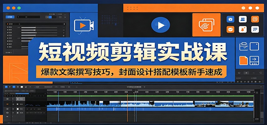 短视频剪辑实战课：爆款文案撰写技巧，封面设计搭配模板新手速成-hl998