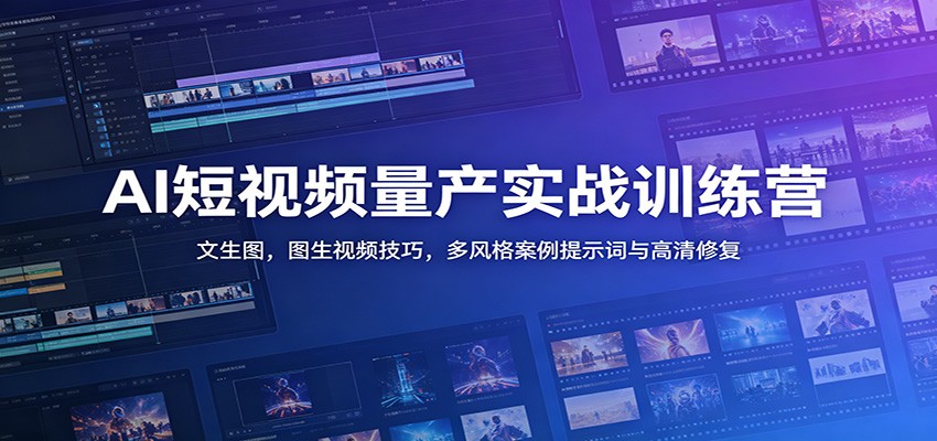 AI短视频量产实战训练营：文生图，图生视频技巧，多风格案例提示词与高清修复-hl998