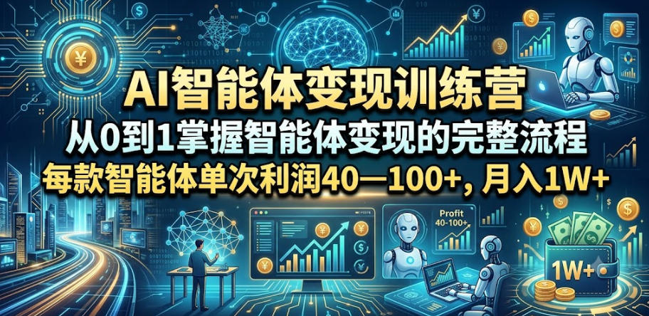 AI智能体变现训练营，从0到1掌握智能体变现的完整流程，每款智能体单次利润40—100+，月入1W+-hl998
