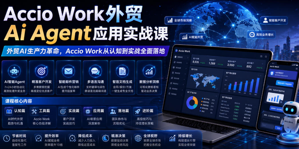 Accio Work外贸Ai Agent应用实战课，外贸AI生产力革命，Accio Work从认知到实战全面落地-hl998