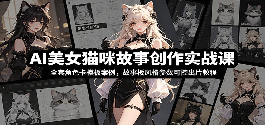 AI美女猫咪故事创作实战课：全套角色卡模板案例，故事板风格参数可控出片教程-hl998