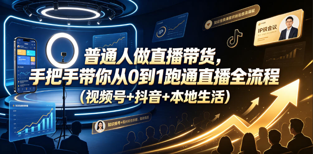 普通人做直播带货，手把手带你从0到1跑通直播全流程(视频号+抖音+本地生活)-hl998