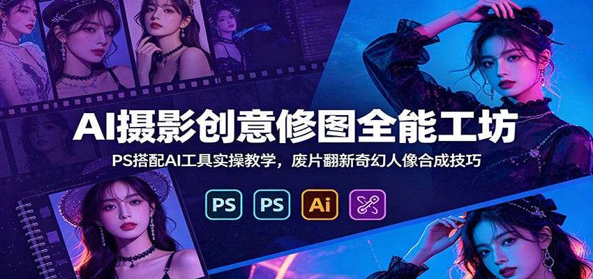 AI摄影创意修图全能工坊:PS搭配AI工具实操教学,废片翻新奇幻人像合成技巧-hl998