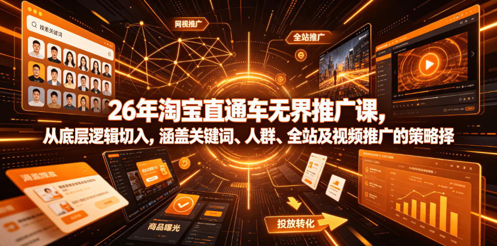 26年淘宝直通车无界推广课，从底层逻辑切入，涵盖关键词、人群、全站及视频推广的策略选择-hl998
