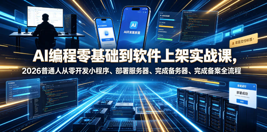 AI编程零基础到软件上架实战课，2026普通人从零开发小程序、部署服务器、完成备案全流程项目落地教程-hl998