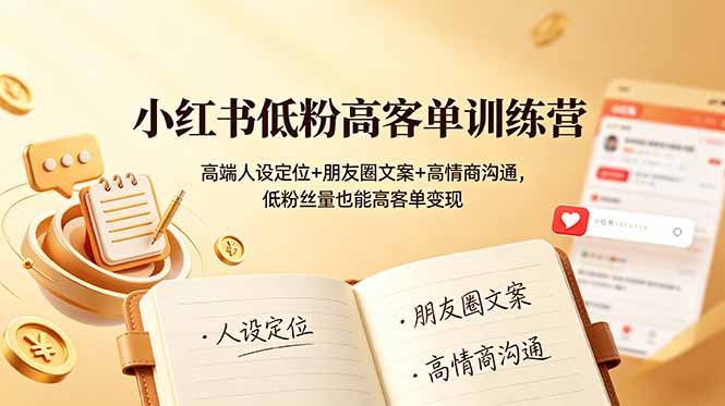 小红书低粉高客单训练营：高端人设定位+朋友圈文案+高情商沟通，低粉丝量也能高客单变现-hl998