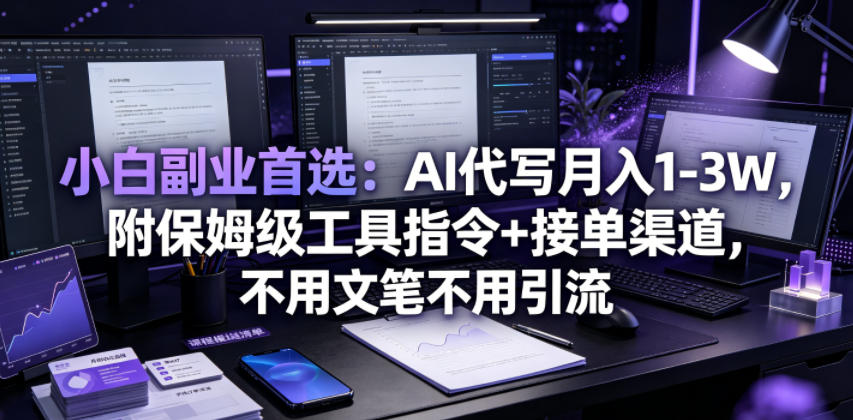 小白副业首选：AI代写月入1-3W，附保姆级工具指令+接单渠道，不用文笔不用引流【揭秘】-hl998