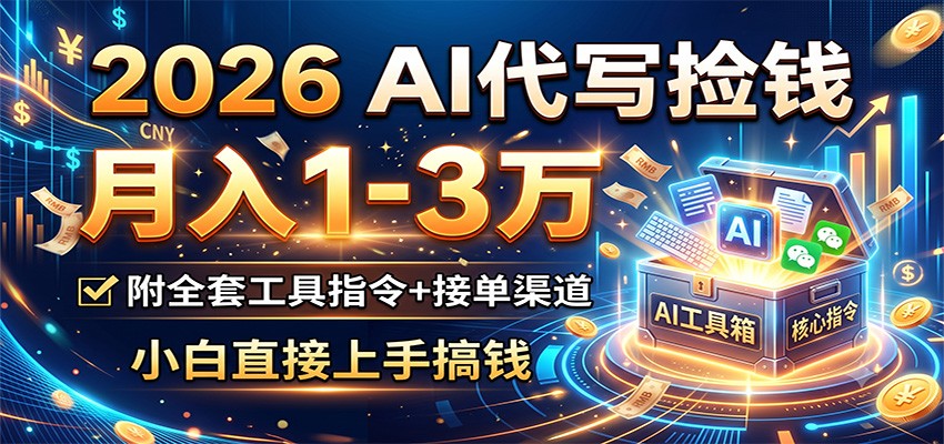 2026 AI代写捡钱，月入1-3万，附全套工具指令+接单渠道，小白直接上手搞钱-hl998