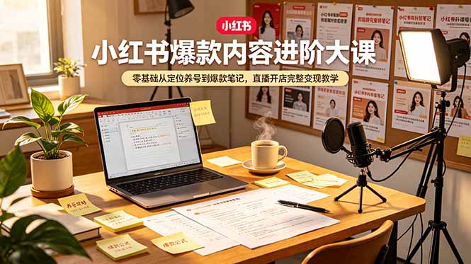 小红书爆款内容进阶大课，零基础从定位养号到爆款笔记，直播开店完整变现教学-hl998
