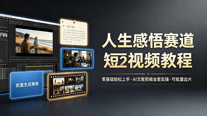 人生感悟赛道短视频教程，零基础轻松上手，AI文案剪辑全套实操可批量出片-hl998